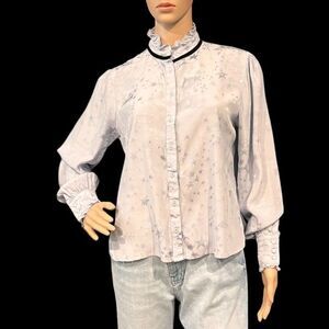 The Shirt by Rochelle Behrens Powder Blue Star Blouse Sz S